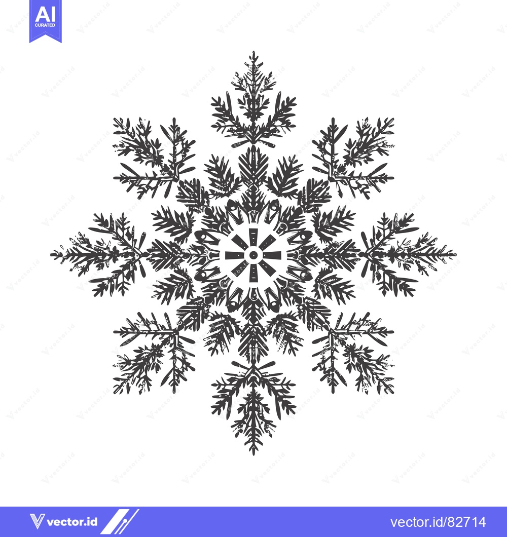 Premium Vector dari A Black and White Illustration of a Detailed Snowflake