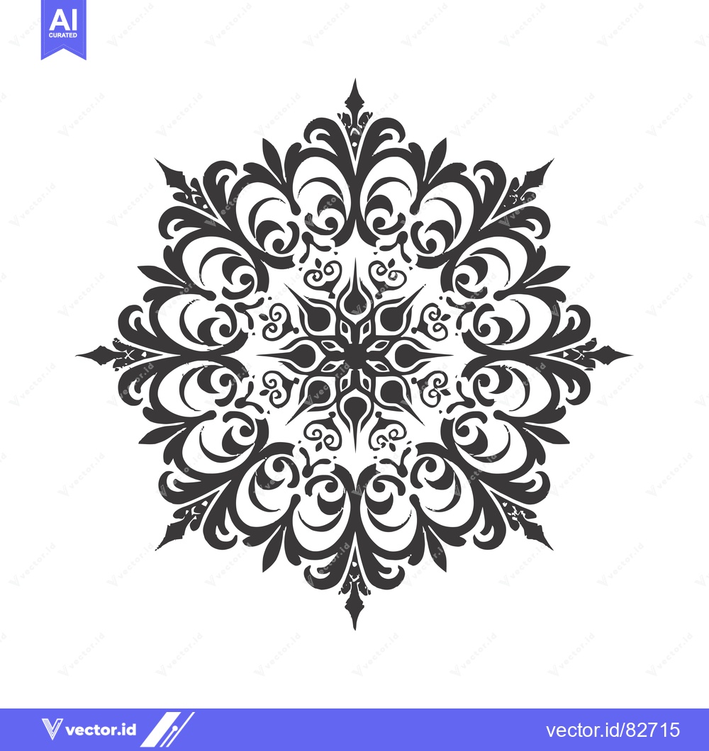 Premium Vector dari Black and White Floral Mandala with Symmetrical Design