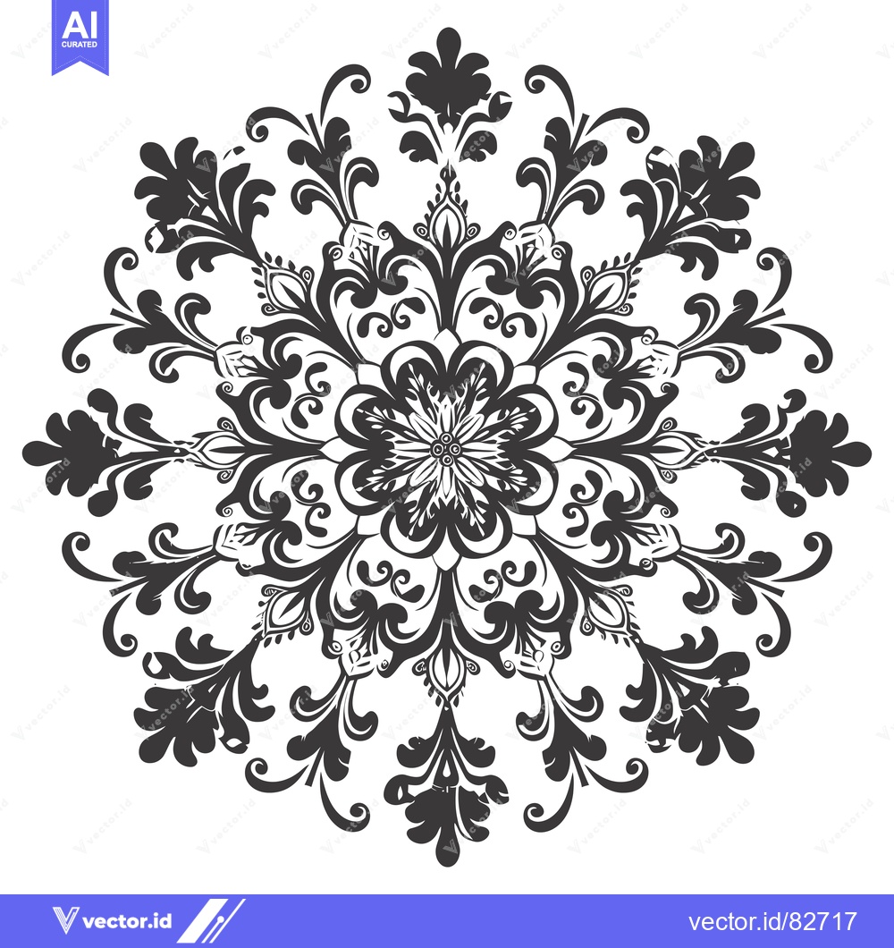 Premium Vector of Black and White Intricate Floral Design with a Central Flower