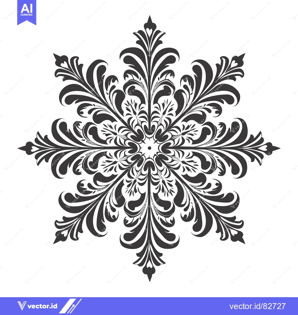 Premium Vector dari Ornamental Black and White Floral Snowflake Design