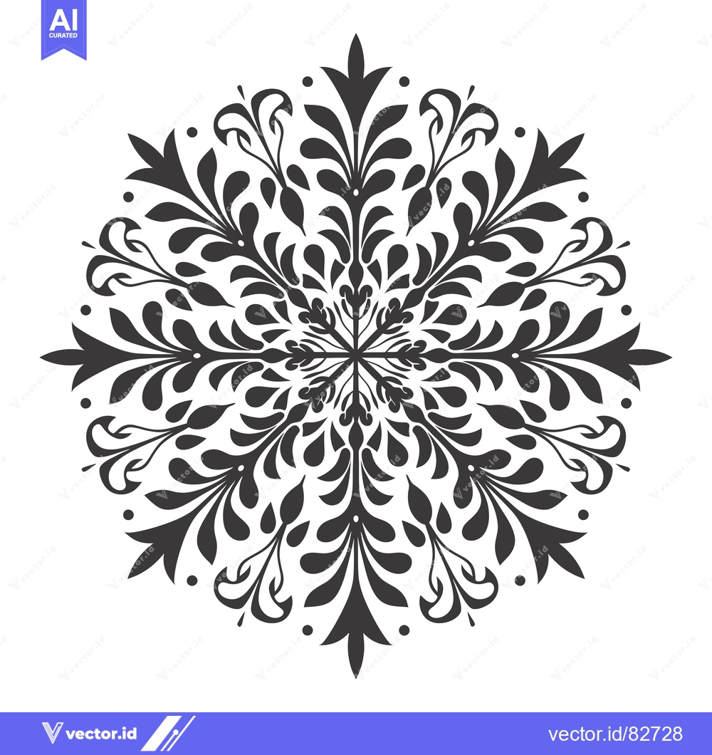 Premium Vector dari A Black and White Circular Floral Pattern with Symmetrical Design