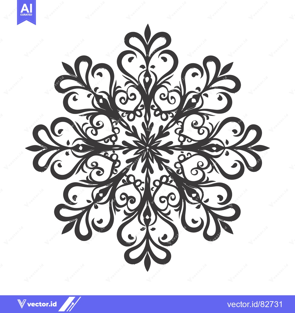 Premium Vector of A Detailed Black and White Floral Snowflake Illustration