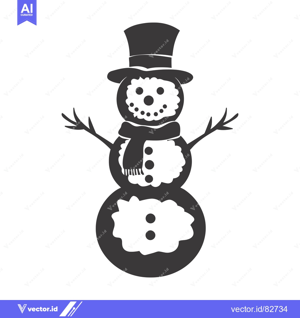 Premium Vector dari Black and White Silhouette of a Snowman Wearing a Hat and Scarf