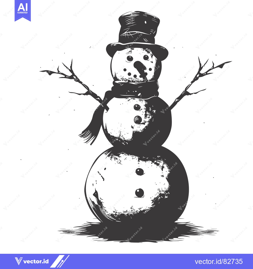Premium Vector dari Hand-Drawn Black and White Illustration of a Snowman