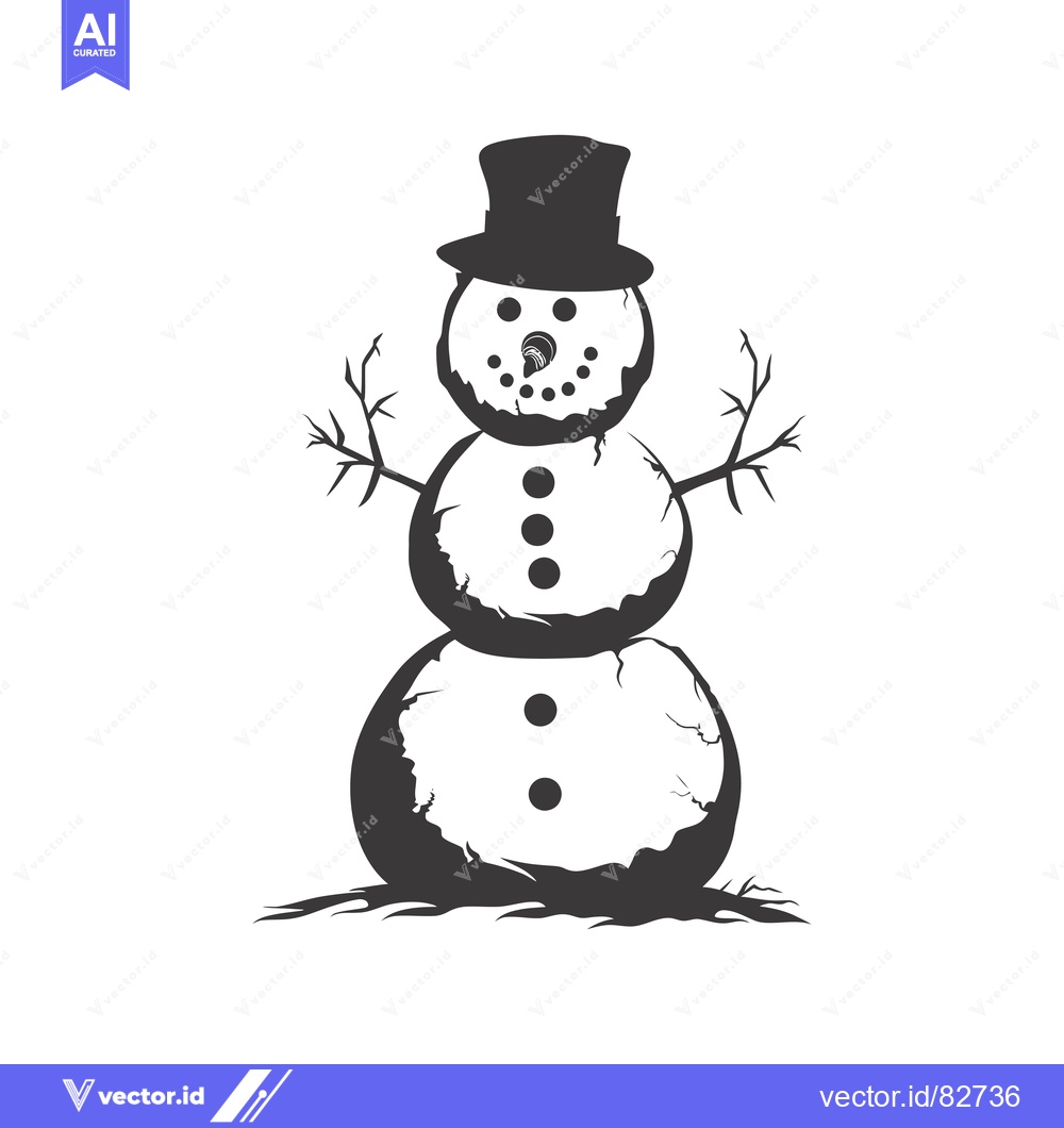 Premium Vector dari A Melted Snowman With a Top Hat and Stick Arms