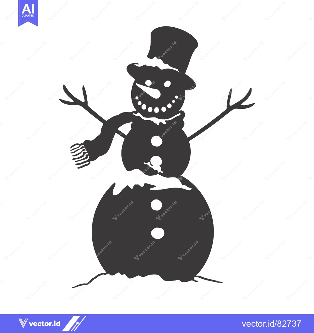Premium Vector of Black and White Silhouette of a Snowman with a Top Hat