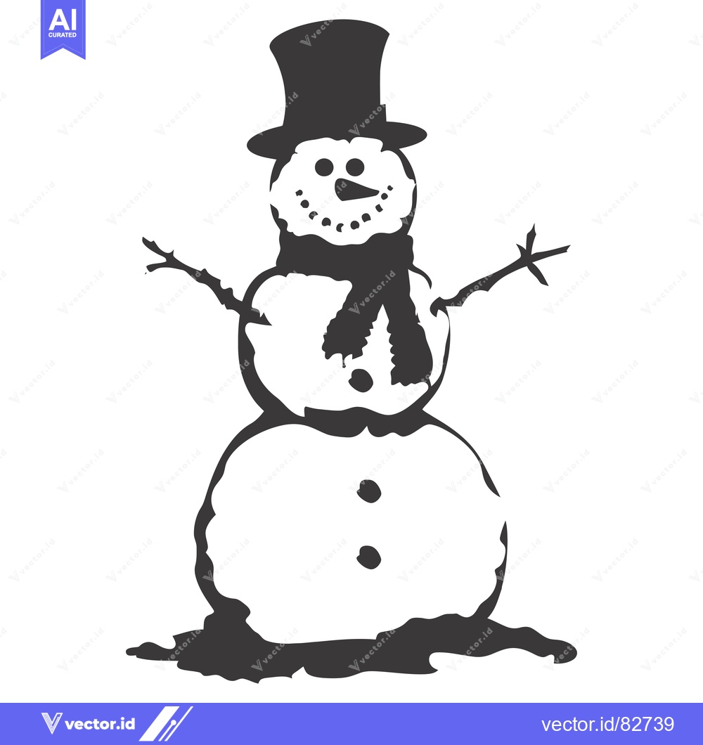 Premium Vector of A Black and White Illustration of a Snowman with a Top Hat and Scarf