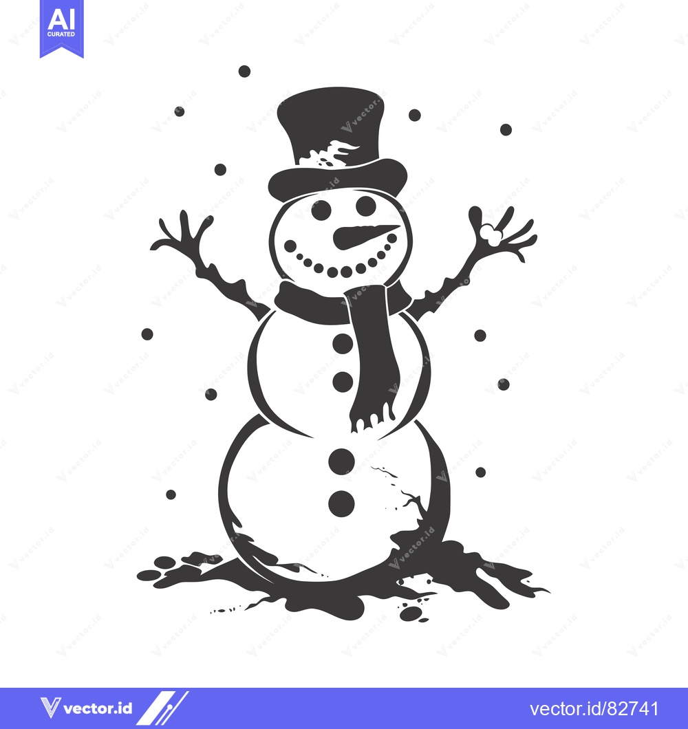 Premium Vector of A Snowman with a Top Hat and Scarf, Standing in the Snow