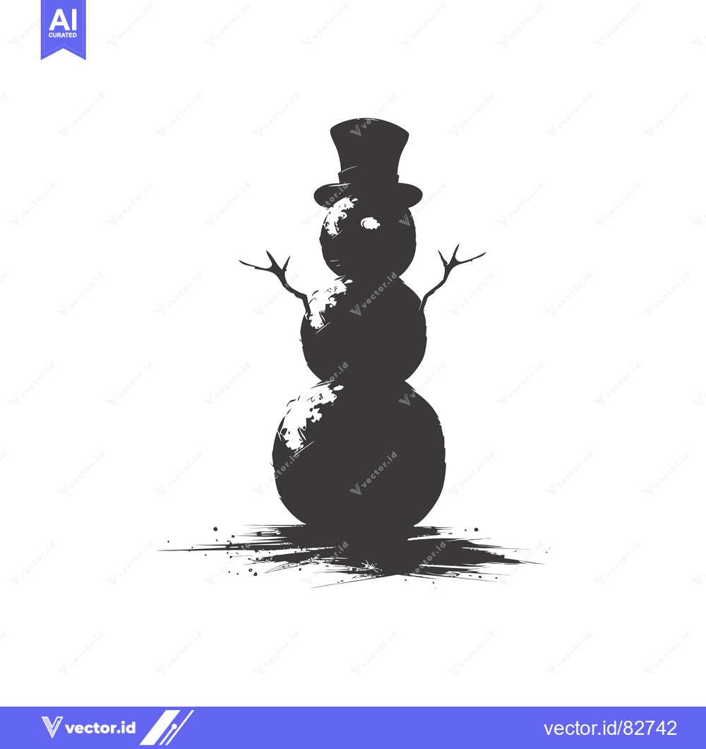 Premium Vector of A Hand-Drawn Silhouette of a Snowman with a Top Hat
