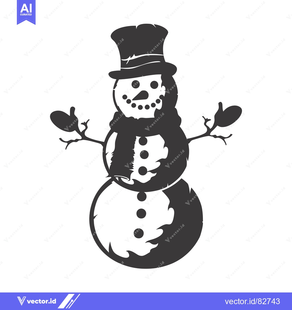 Premium Vector dari Black and White Silhouette of a Snowman with a Top Hat and Scarf