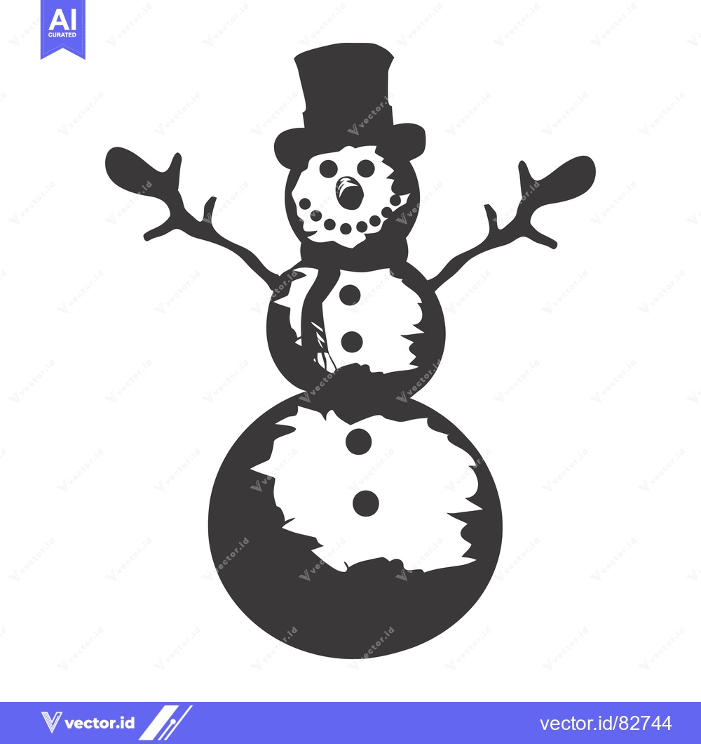 Premium Vector of A stylized black and white illustration of a snowman wearing a hat and
