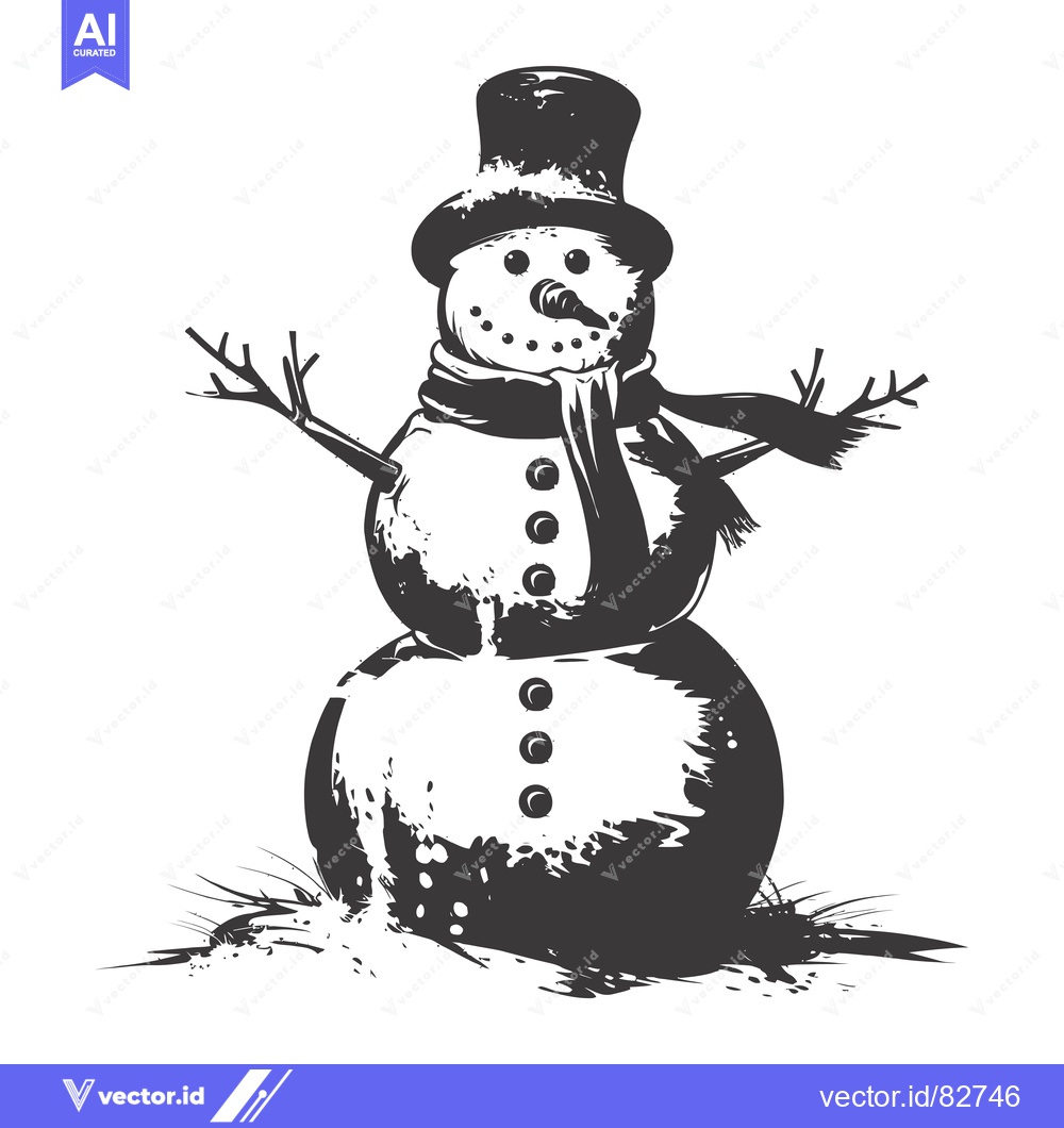 Premium Vector dari A Hand-Drawn Sketch of a Snowman Wearing a Top Hat and Scarf