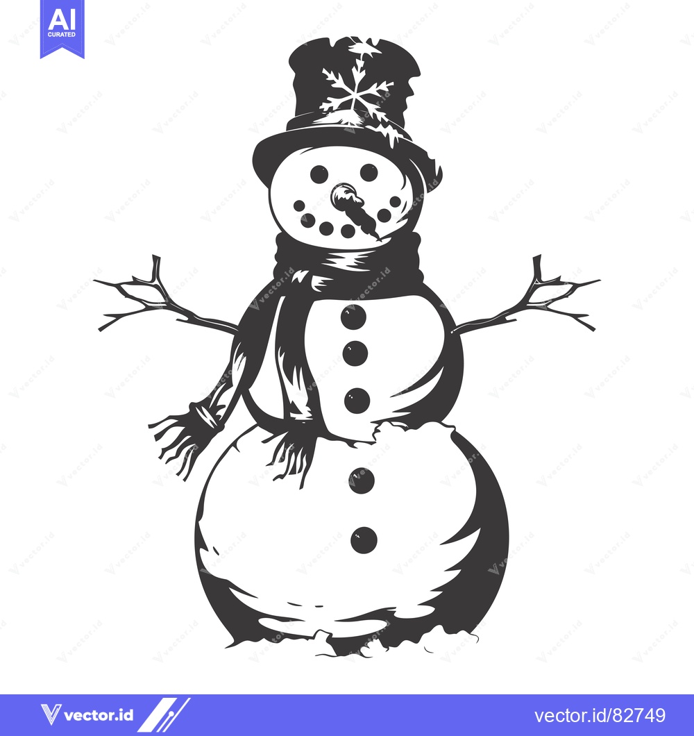 Premium Vector of A Detailed Black and White Illustration of a Snowman