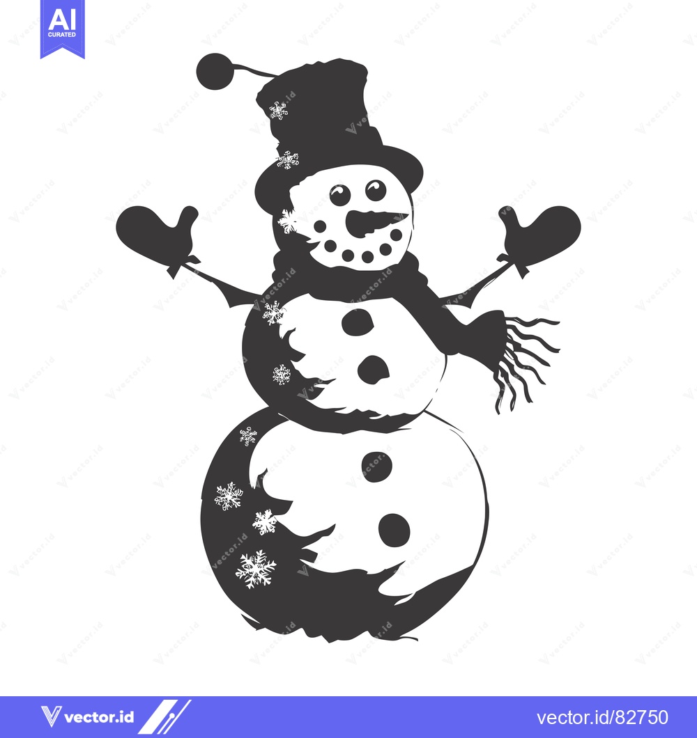 Premium Vector dari A Black and White Silhouette of a Snowman with a Top Hat and Scarf