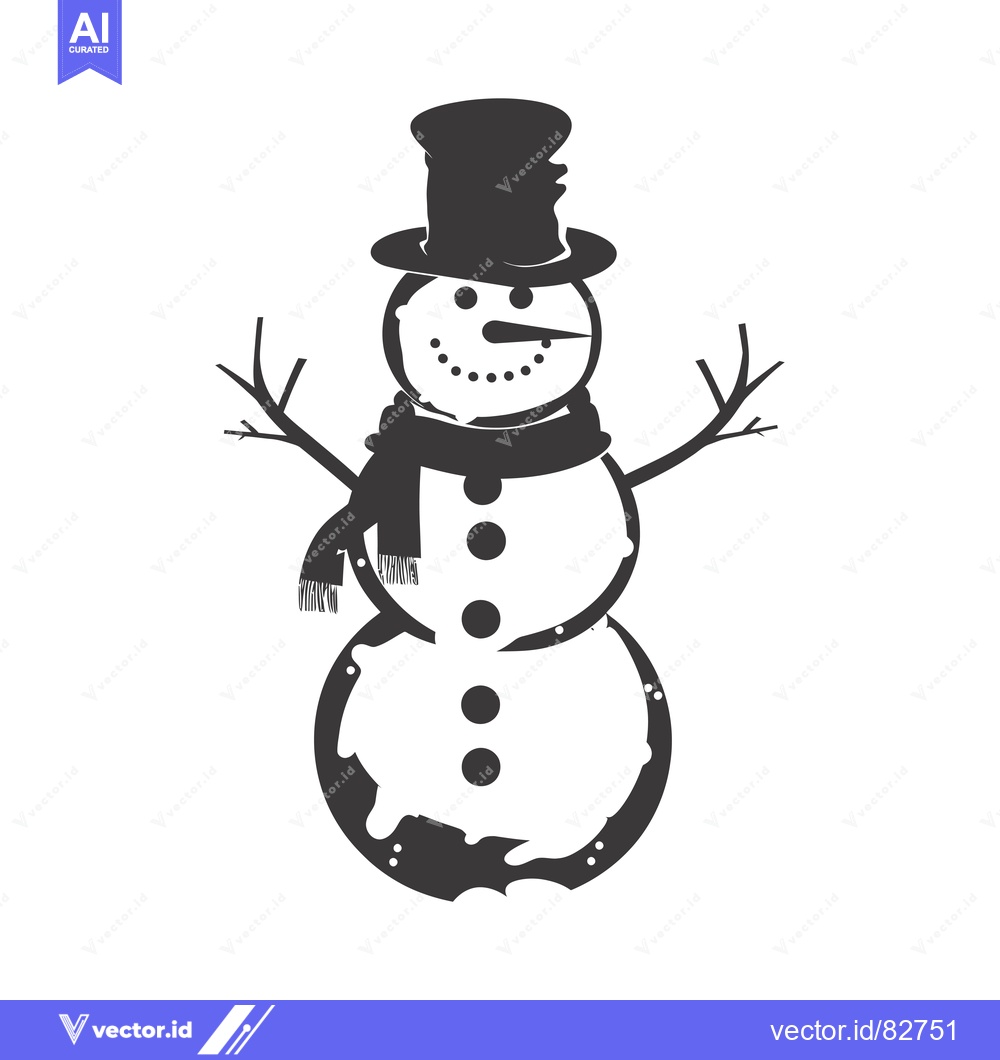 Premium Vector of Black and white silhouette of a snowman with a hat and scarf