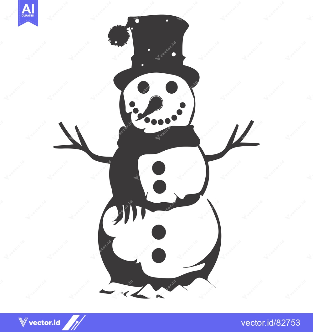 Premium Vector dari Black and White Silhouette of a Snowman with a Top Hat