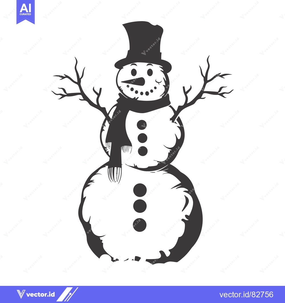 Premium Vector of A Smiling Snowman with a Top Hat and Scarf