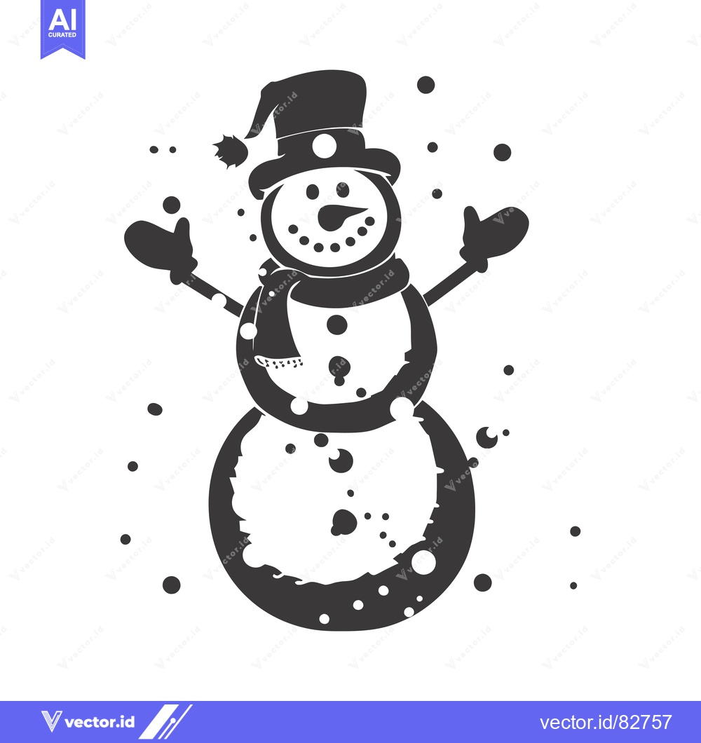 Premium Vector of A snowman with a hat, scarf, and outstretched arms in a snowy scene