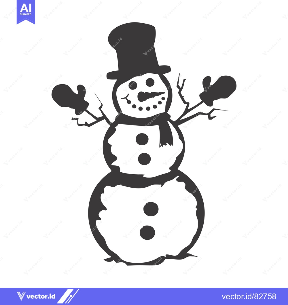 Premium Vector of A Simple Black and White Illustration of a Snowman with a Top Hat and