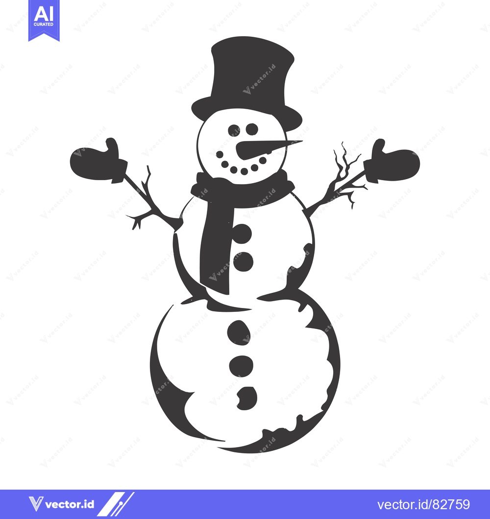 Premium Vector dari A Black and White Silhouette of a Snowman with a Top Hat and Scarf