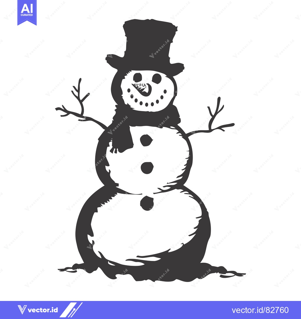 Premium Vector dari A Hand-Drawn Sketch of a Snowman with a Top Hat and Scarf