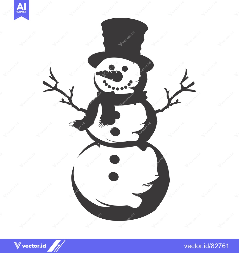 Premium Vector dari Black and White Silhouette of a Snowman with a Top Hat and Scarf