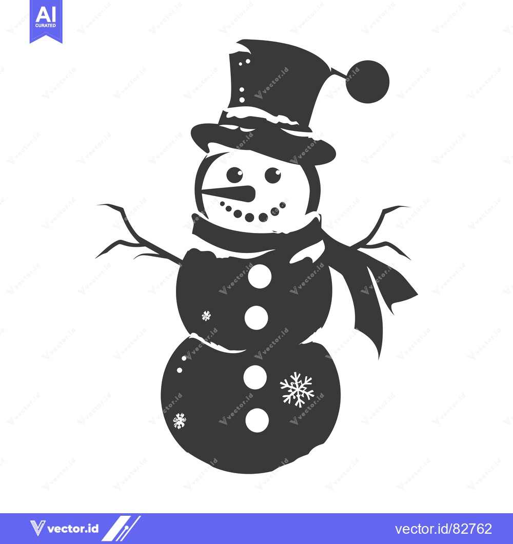 Premium Vector of A Black and White Silhouette of a Snowman with a Top Hat and Scarf