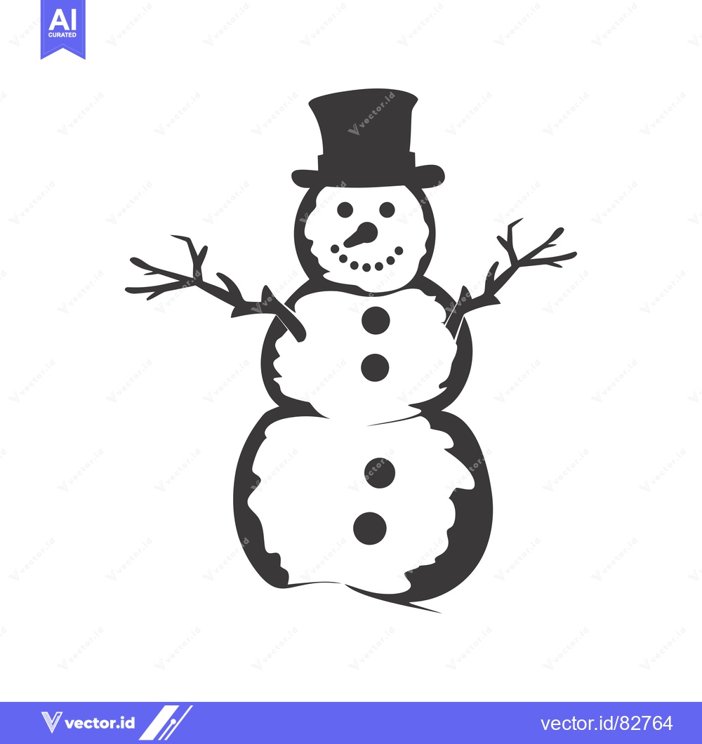 Premium Vector of Simple Black and White Silhouette of a Snowman with a Top Hat