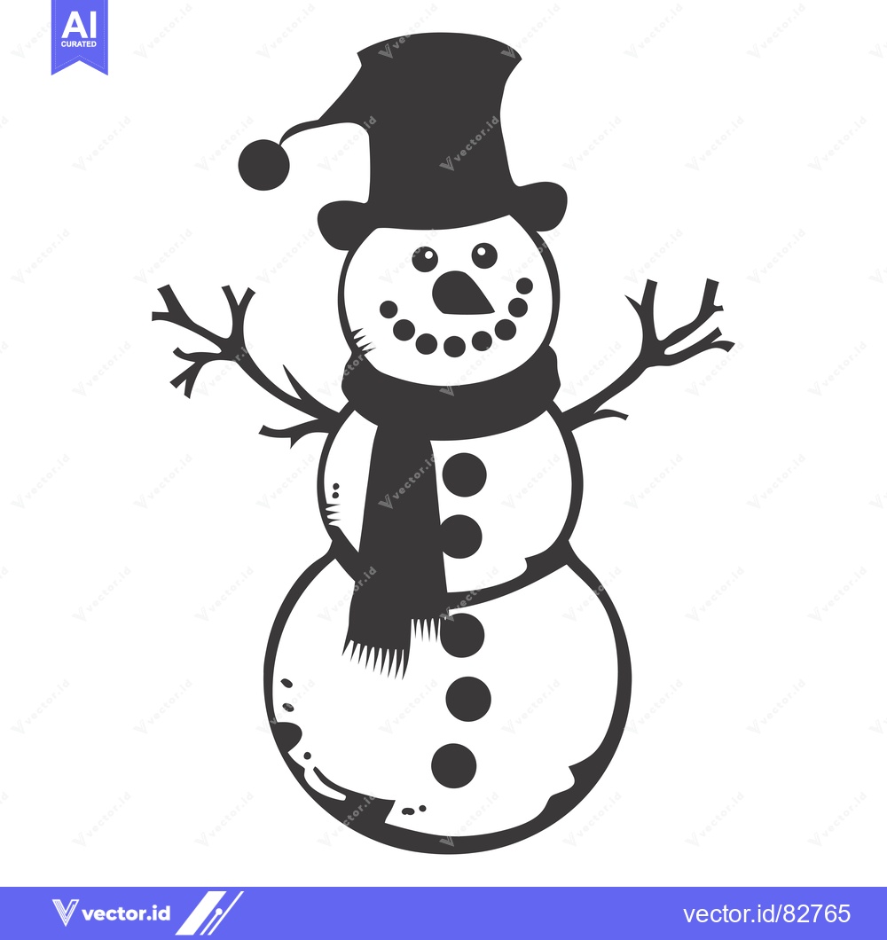 Premium Vector of A black and white silhouette of a snowman with a hat and scarf