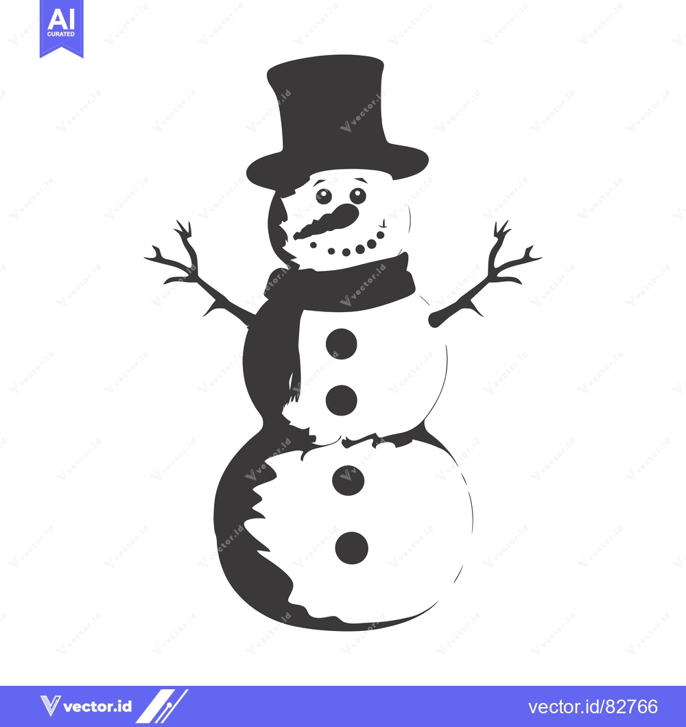 Premium Vector of Black and White Silhouette of a Snowman with a Top Hat and Scarf
