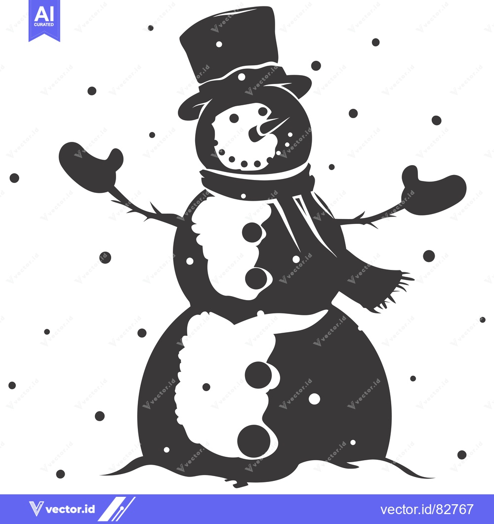 Premium Vector dari Black and White Silhouette of a Snowman with a Hat and Scarf