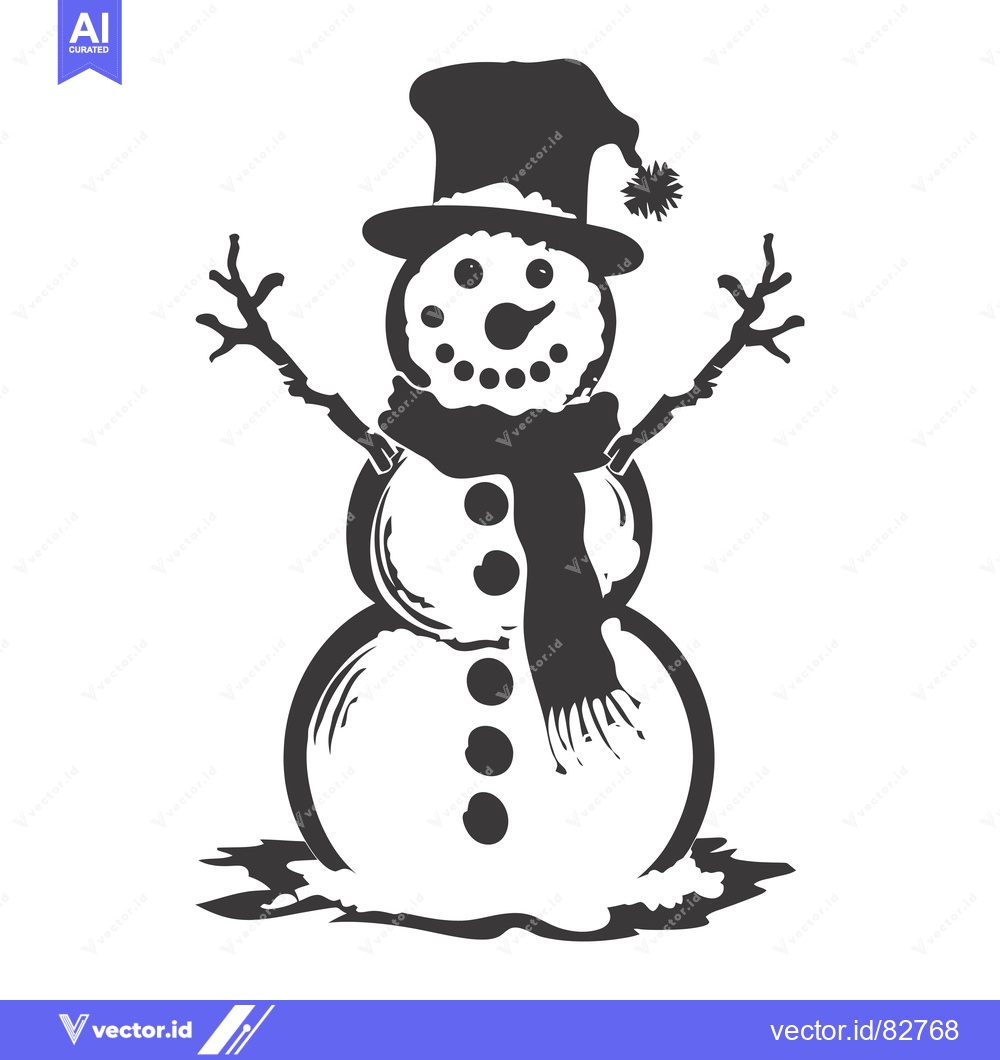 Premium Vector of A Smiling Snowman Wearing a Hat and Scarf