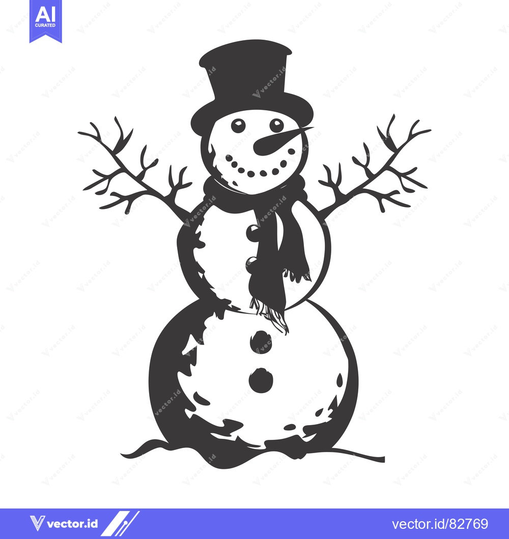 Premium Vector of A Black and White Illustration of a Snowman with a Hat and Scarf