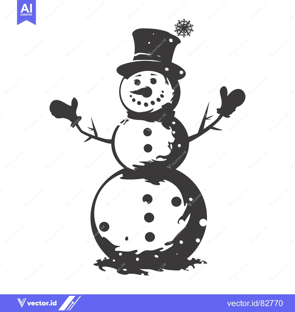 Premium Vector of Black and White Silhouette of a Snowman with a Hat and Scarf
