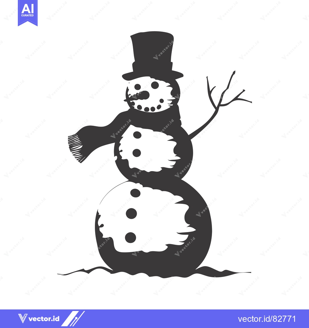 Premium Vector of Black and White Silhouette of a Snowman with a Top Hat and Scarf