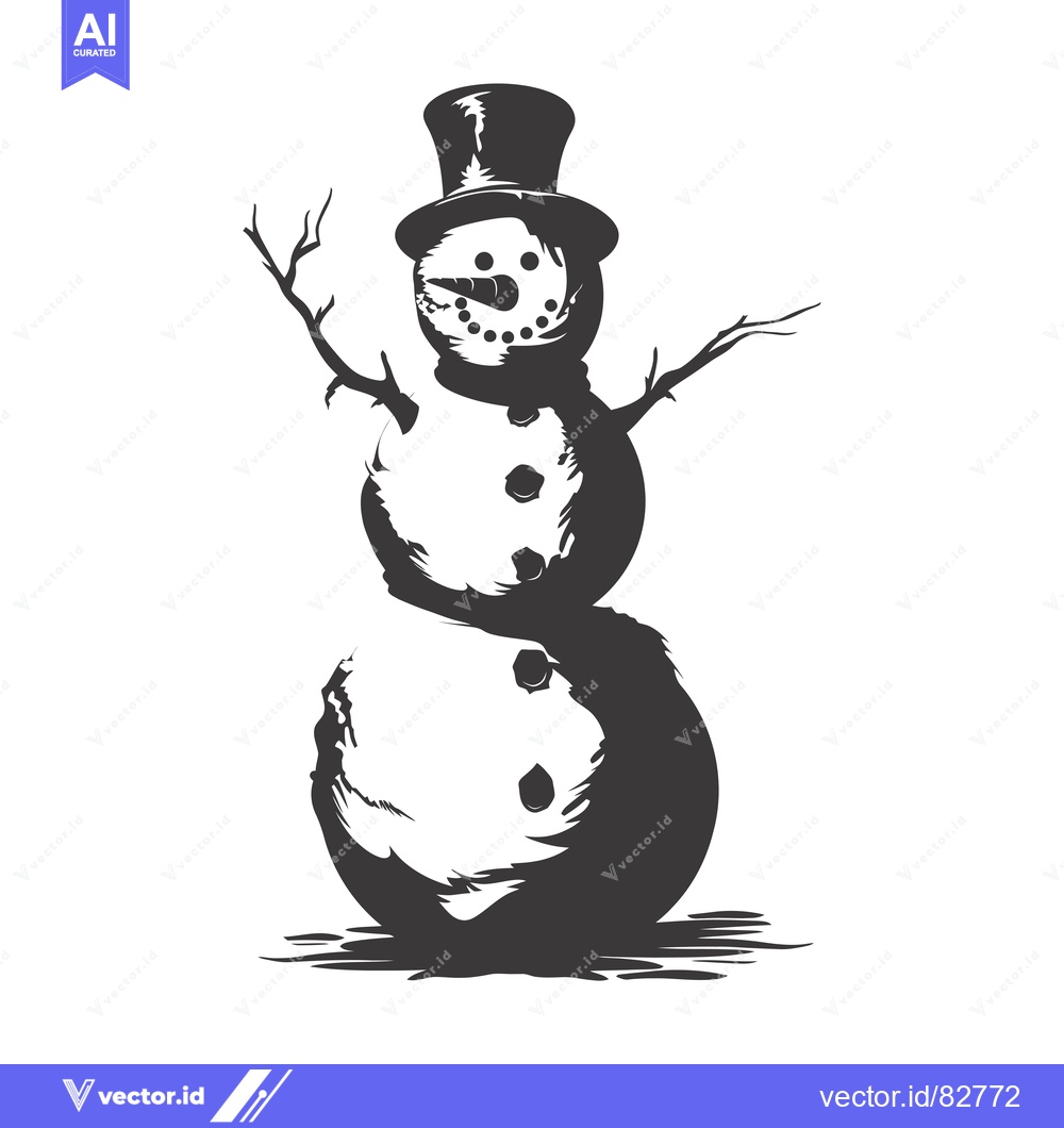 Premium Vector dari A Snowman with a Top Hat and Twig Arms