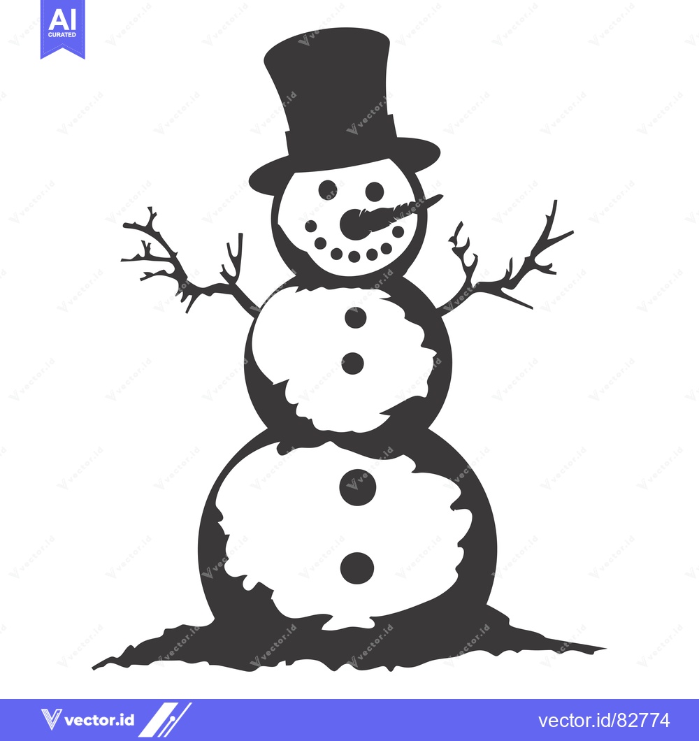 Premium Vector of A Black and White Silhouette of a Snowman Wearing a Top Hat