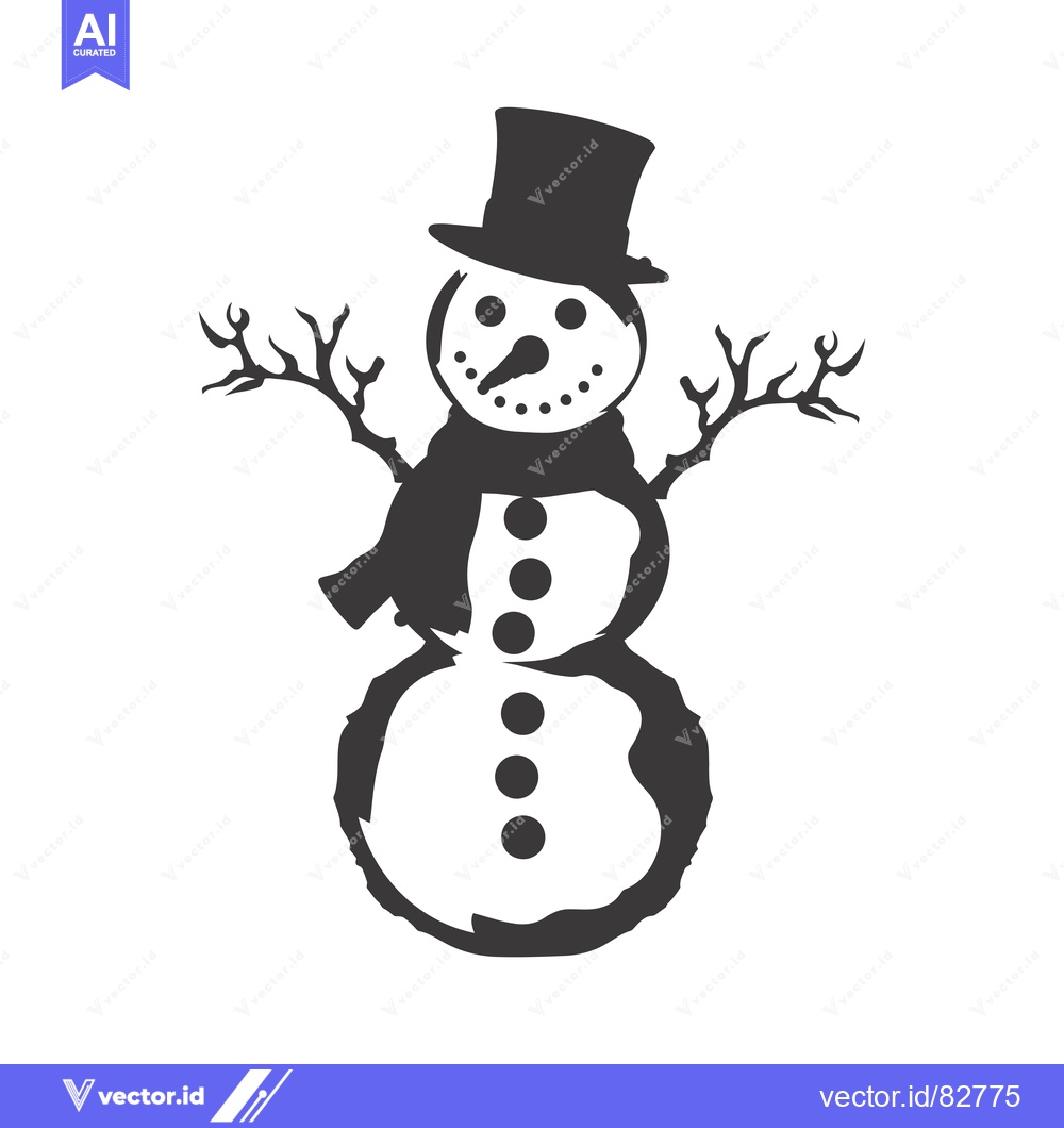 Premium Vector dari Simple Black and White Silhouette of a Snowman with a Top Hat