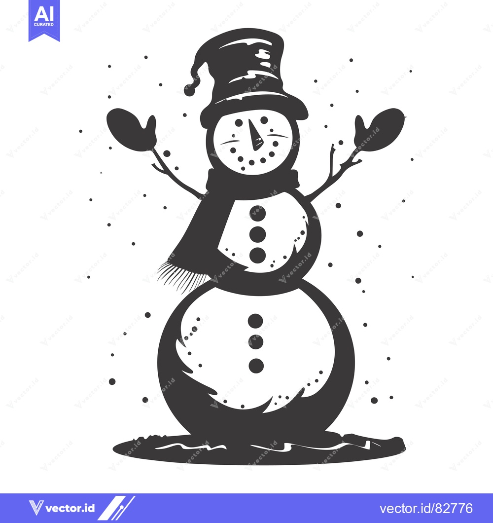 Premium Vector of A Smiling Snowman in a Tall Hat with Outstretched Arms