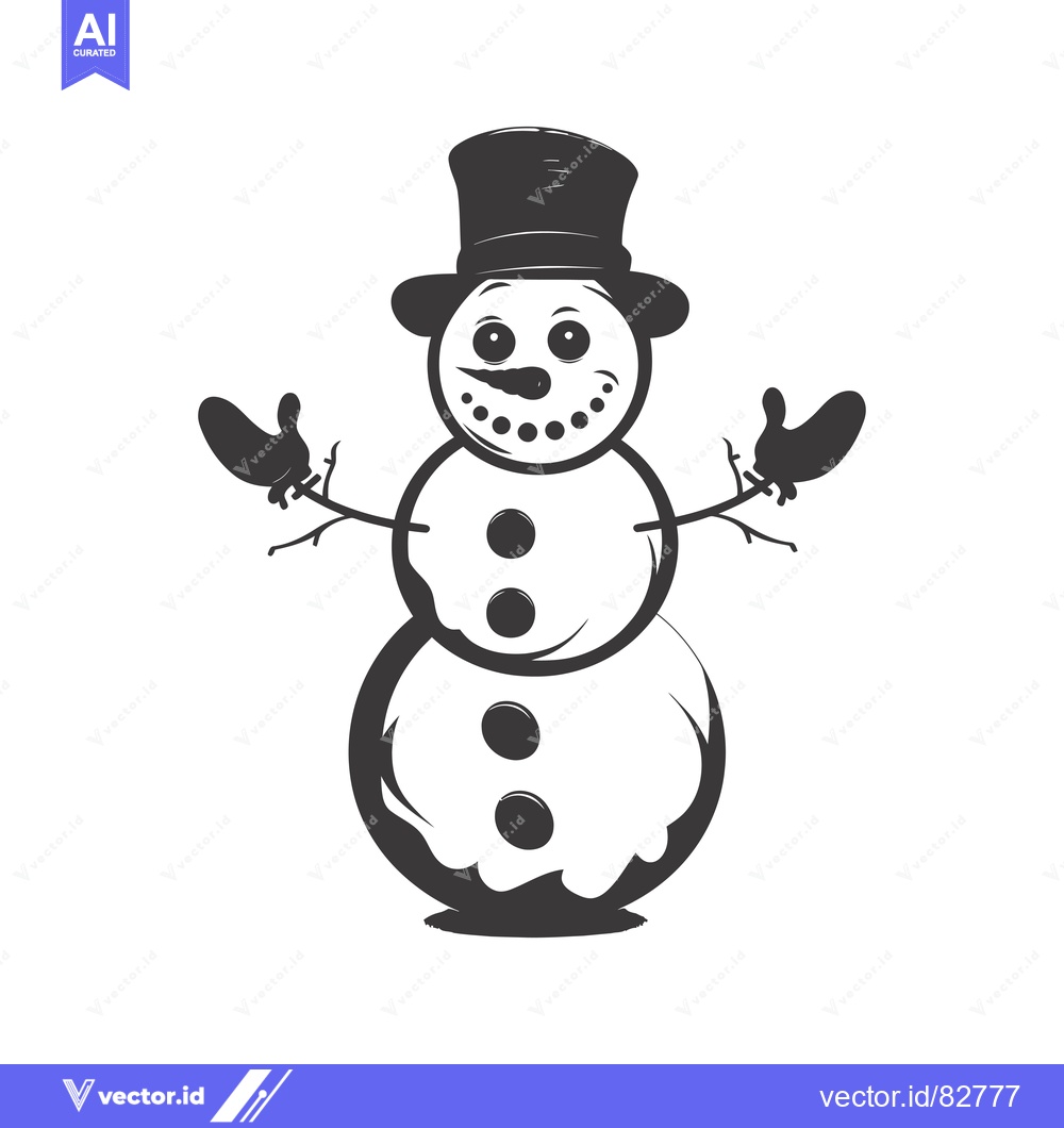 Premium Vector of A cartoon snowman with a top hat, carrot nose, and coal eyes