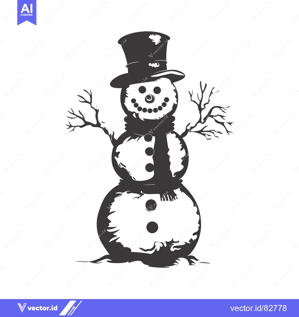 Premium Vector dari A Smiling Snowman With a Top Hat and Scarf
