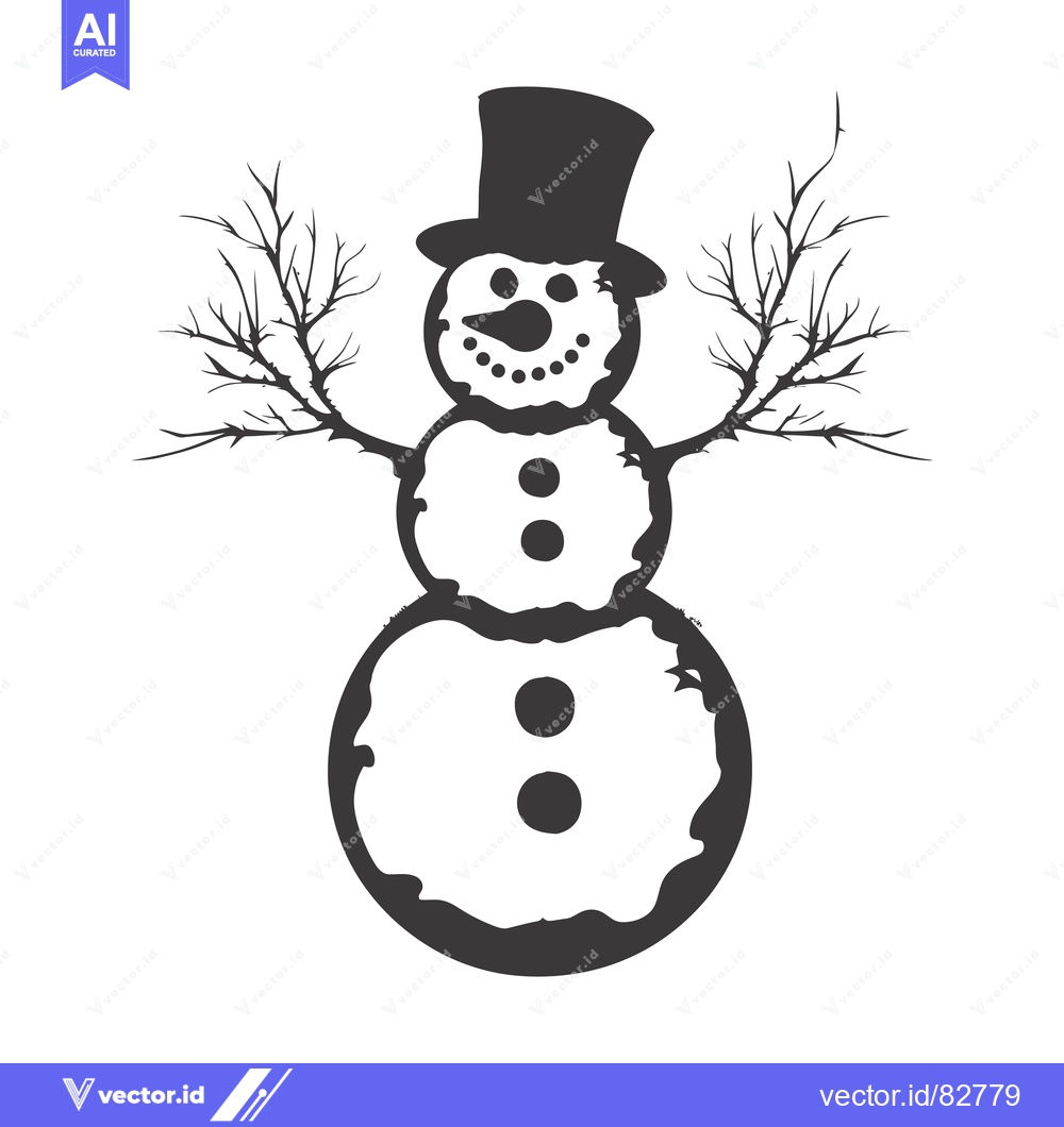 Premium Vector dari A Stylized Black and White Snowman with a Top Hat and Stick Arms