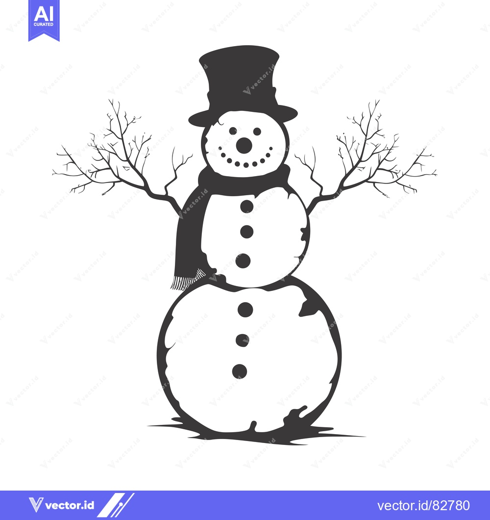 Premium Vector dari A Black and White Silhouette of a Snowman with Bare Branches for Arms