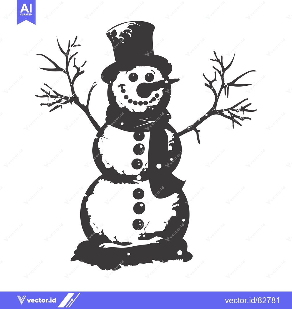 Premium Vector dari A Simple Black and White Illustration of a Smiling Snowman