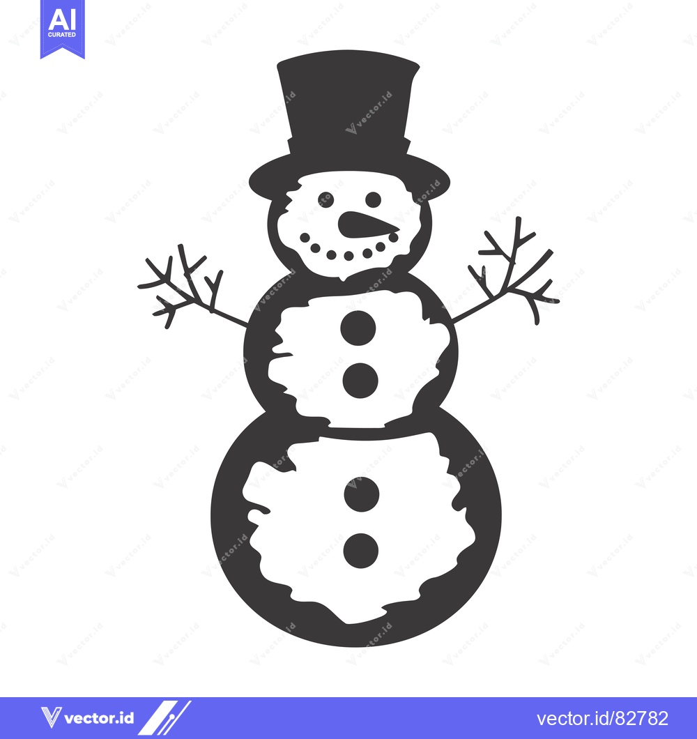 Premium Vector of A Simple Black and White Silhouette of a Snowman with a Top Hat and St