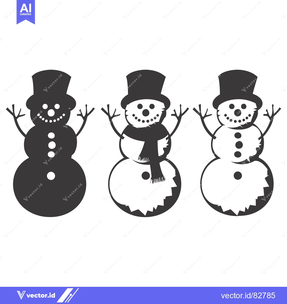 Premium Vector dari Three Snowmen with Hats and Smiling Faces, One with Scarf