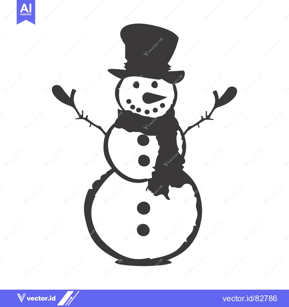 Premium Vector dari A simple black and white illustration of a snowman with a top hat and