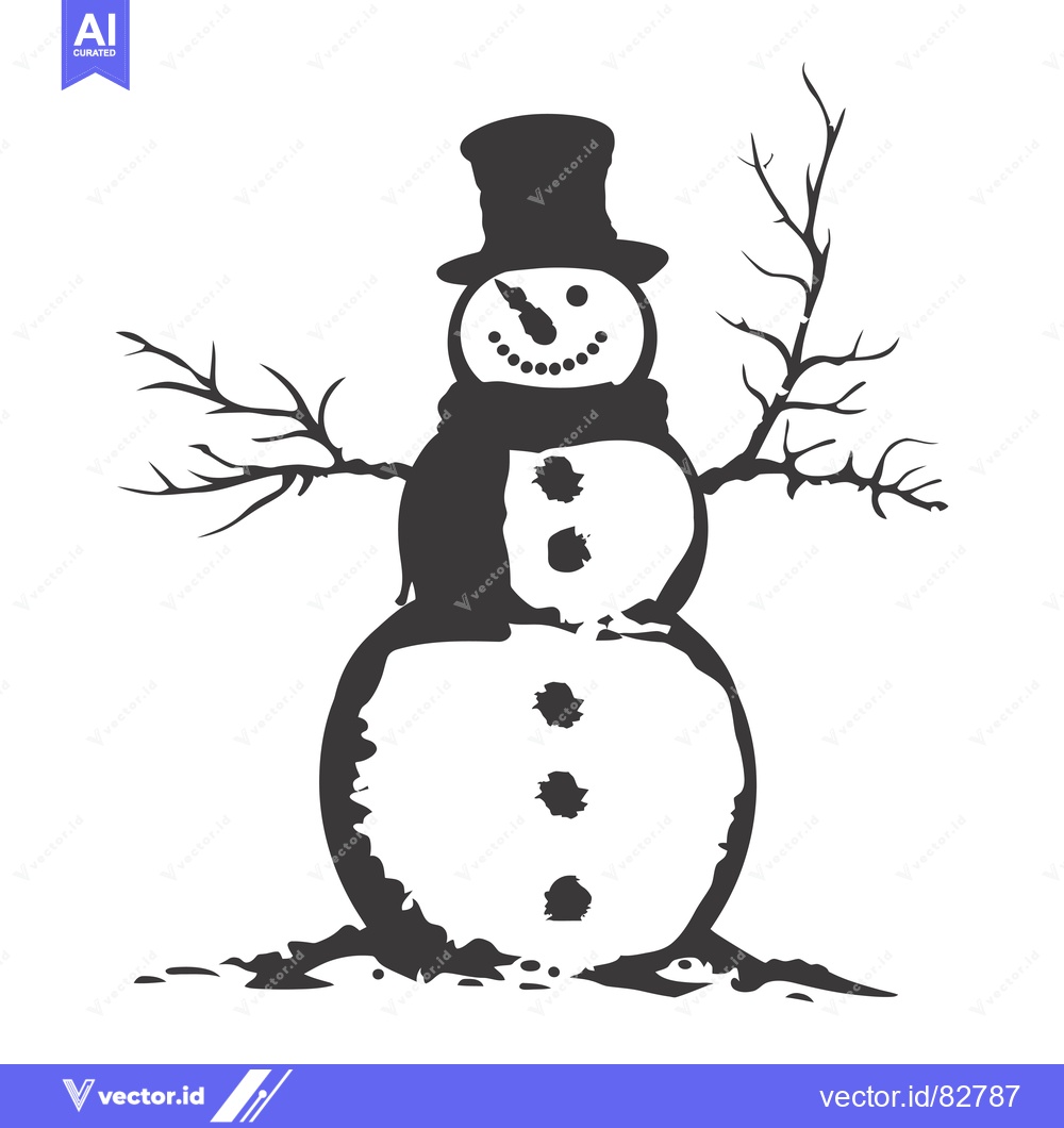 Premium Vector of A cheerful snowman with a top hat and a scarf, standing in the snow