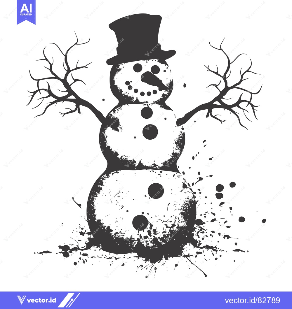 Premium Vector of Grungy Snowman with Splashes and Branches