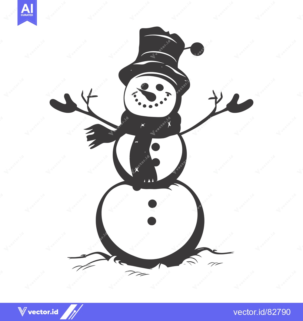 Premium Vector of A Cheerful Snowman with a Top Hat and Scarf Standing in Snow